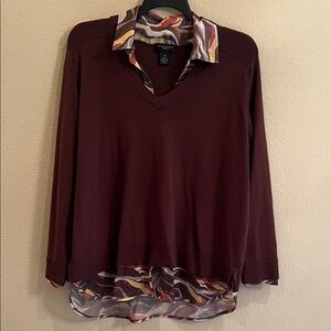 Investments Brown Layered V-Neck Blouse
